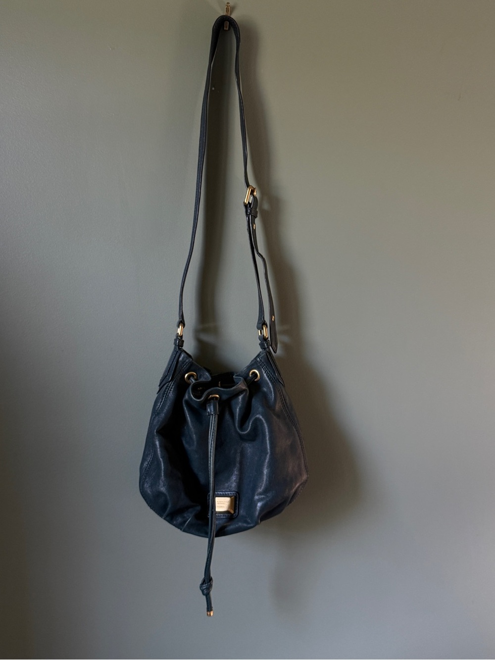 Marc By Marc Jacobs Blue Leather Drawstring Crossbody Bag
